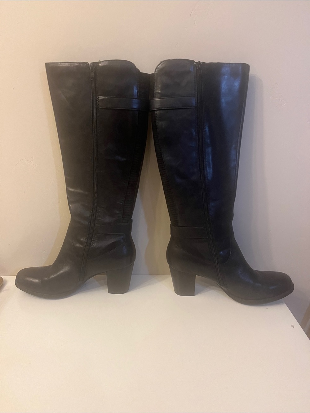 Born Black Leather Knee-High Heeled Boots